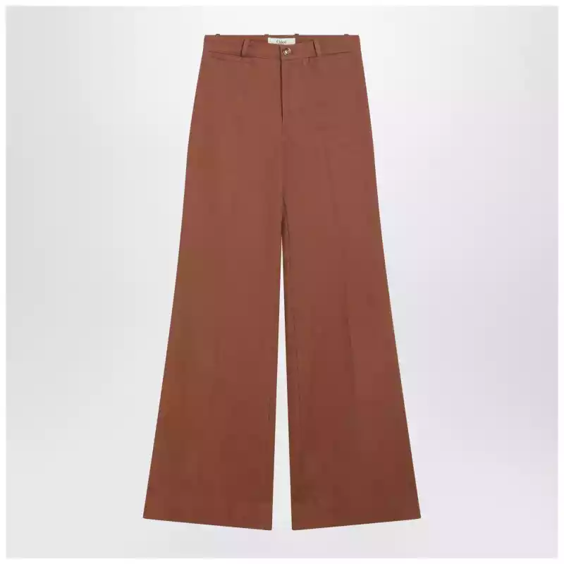 Chloé Flared cotton trousers in nougat colour