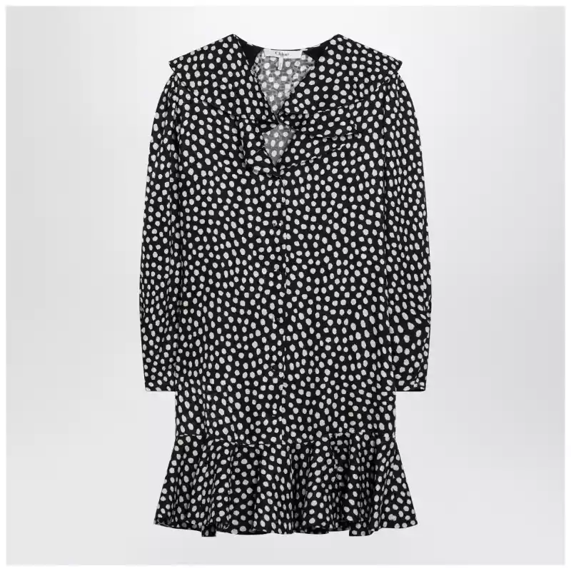Chloé Black silk jacquard mini dress with polka dot print