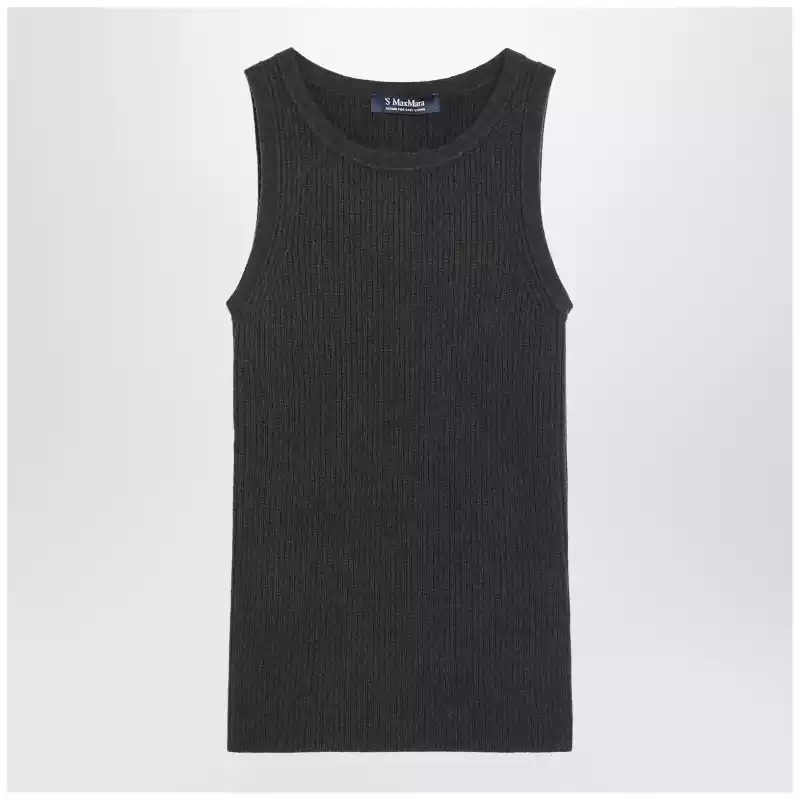 S Max Mara Green ribbed tank top in wool and cashmere