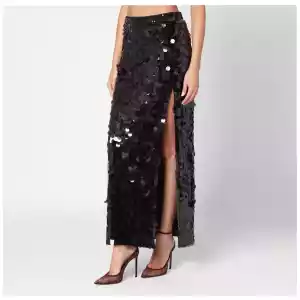 P.A.R.O.S.H. Brown sequinned skirt with slit