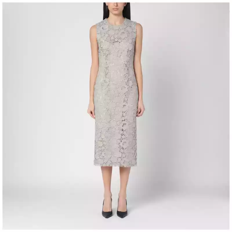 P.A.R.O.S.H. Light grey lace midi dress