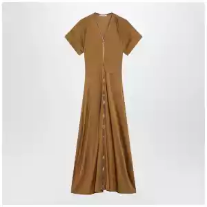 LEMAIRE Cinnamon-brown zip-up dress in cotton-viscose jersey