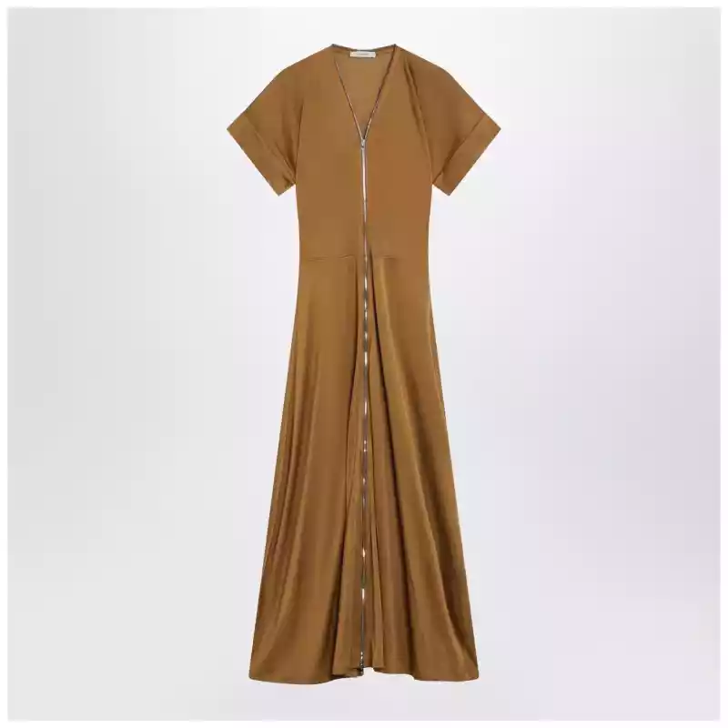 LEMAIRE Cinnamon-brown zip-up dress in cotton-viscose jersey