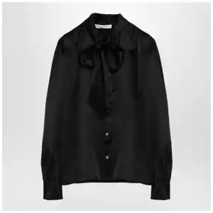 Alessandra Rich Black silk shirt with bow