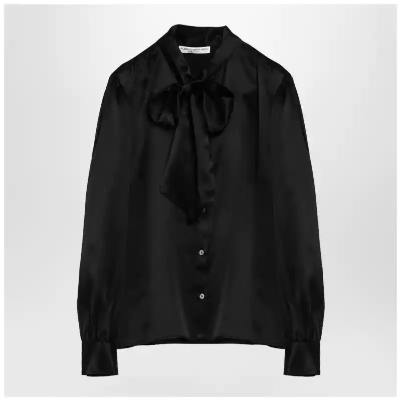 Alessandra Rich Black silk shirt with bow