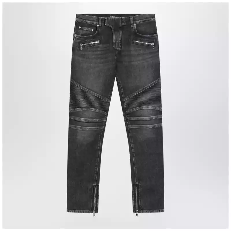 Balmain Grey washed slim biker jeans