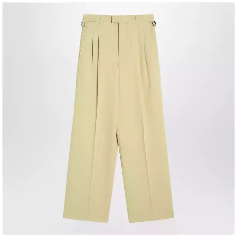 Ami Paris Wide lime-coloured wool trousers