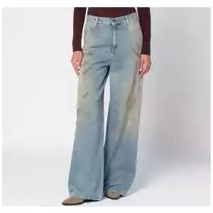 Golden Goose Wide light blue jeans, sand-wash distressed effect