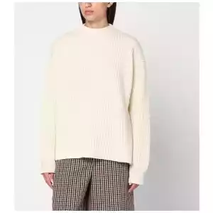 Jil Sander White ribbed crewneck sweater