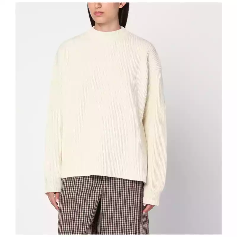 Jil Sander White ribbed crewneck sweater