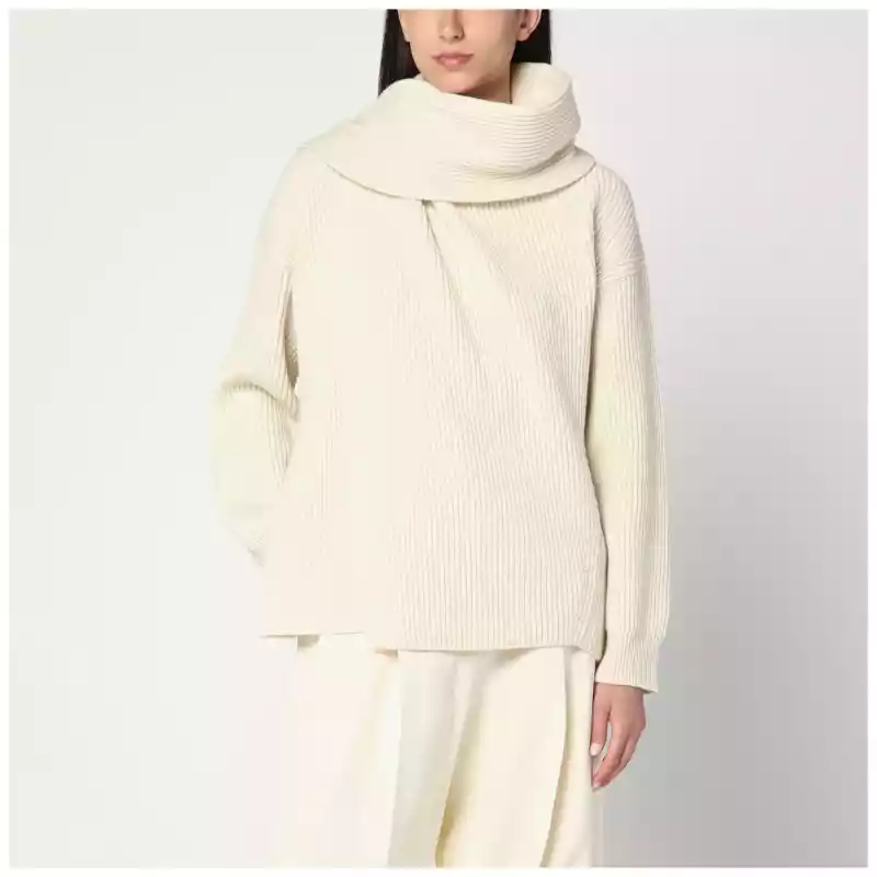 Jil Sander Ivory sweater in wool with scarf