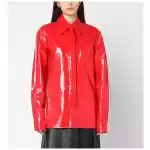 Jil Sander Shiny linen shirt with red tie