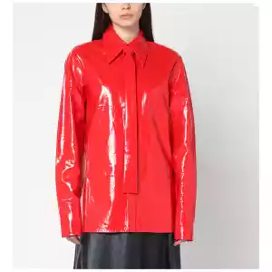 Jil Sander Shiny linen shirt with red tie