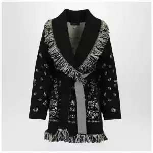 Alanui Black Bandana jacquard cardigan