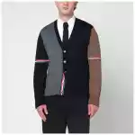 Thom Browne Navy/grey/brown wool cardigan