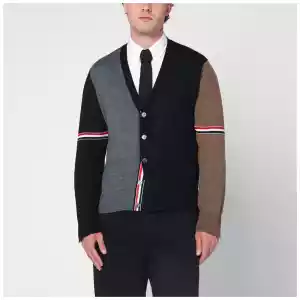 Thom Browne Navy/grey/brown wool cardigan