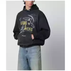 Represent Black faded sweatshirt with Eagle logo print