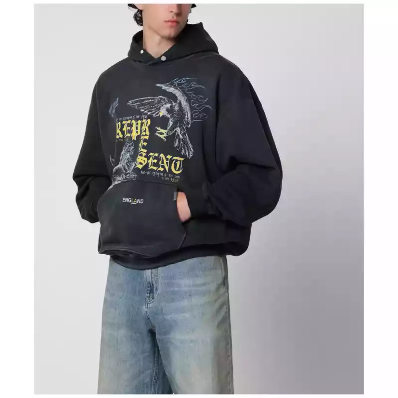 MLM101185CO_T_REPRE-02.a Represent Black faded sweatshirt with Eagle logo print