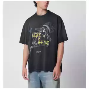 Represent Black faded T-shirt with Eagle logo print