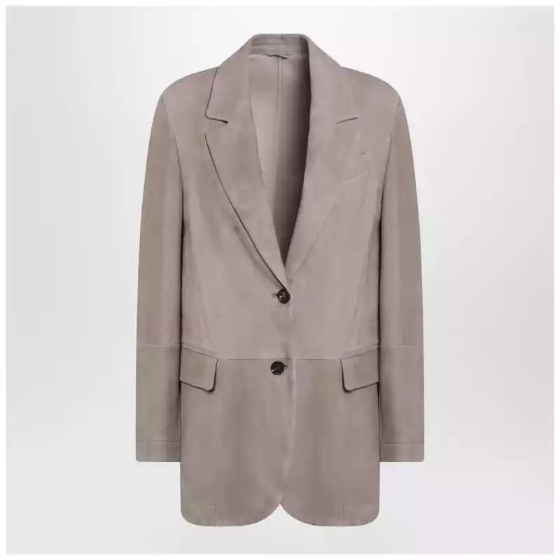Brunello Cucinelli Light brown suede single-breasted blazer