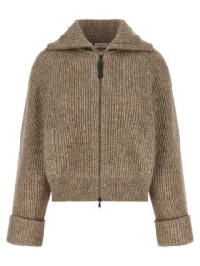 Brunello Cucinelli Shiny Zipper Pull Cardigan