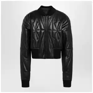Moncler + Rick Owens Black leather zip-up bomber jacket