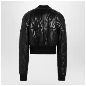 Moncler + Rick Owens Black leather zip-up bomber jacket