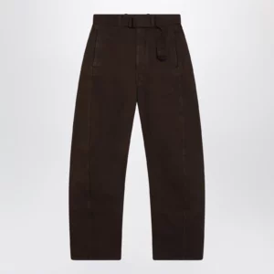LEMAIRE Brown cotton trousers with belt
