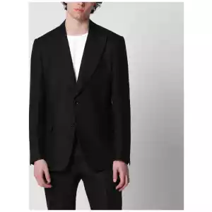 Lardini Single-Breasted Black Linen Jacket