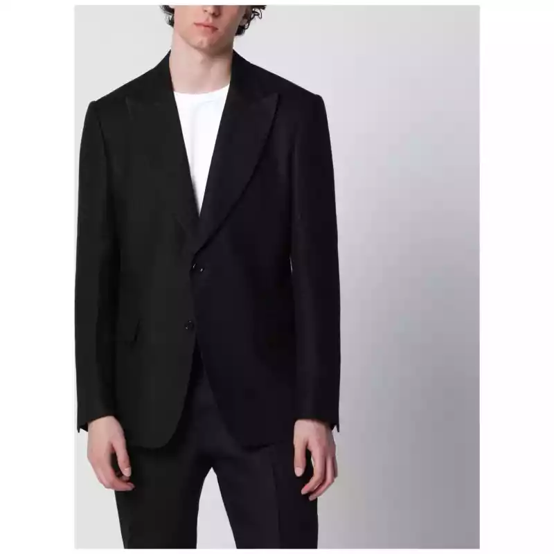 Lardini Single-Breasted Black Linen Jacket