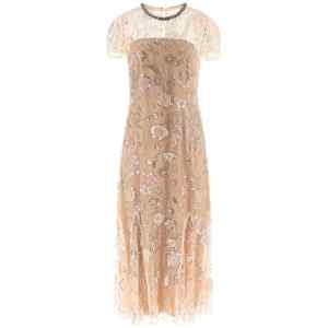 Self-Portrait Pink Flower Sequin Embellished Midi Dress