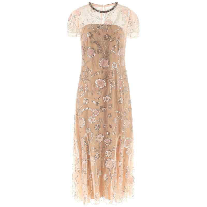 Self-Portrait Pink Flower Sequin Embellished Midi Dress
