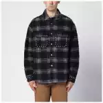 Palm Angels Over shirt in navy check wool with studs