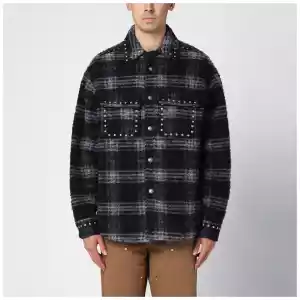 Palm Angels Over shirt in navy check wool with studs