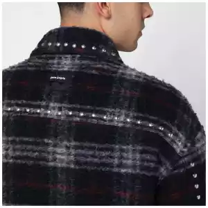 Palm Angels Over shirt in navy check wool with studs