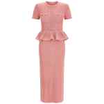 Self-Portrait Pink Peplum Knit Midi Dress