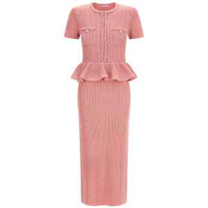Self-Portrait Pink Peplum Knit Midi Dress