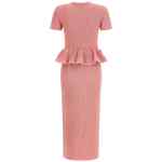 Self-Portrait Pink Peplum Knit Midi Dress