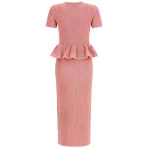 Self-Portrait Pink Peplum Knit Midi Dress
