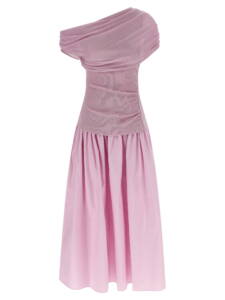 Self-Portrait Pink Cotton Draped Knit Midi Dress