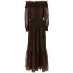 Self-Portrait Brown Georgette Off Shoulder Maxi Dress