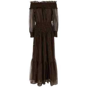 Self-Portrait Brown Georgette Off Shoulder Maxi Dress