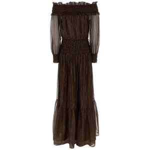 Self-Portrait Brown Georgette Off Shoulder Maxi Dress