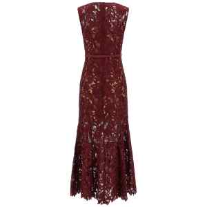 Self-Portrait Burgundy Guipure Lace Midi Dress