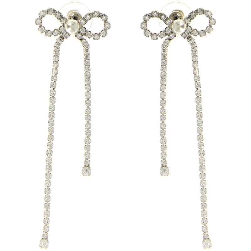 Self-Portrait Crystal Droplet Bow Earrings