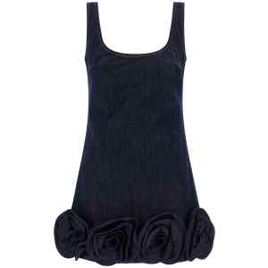 Self-Portrait Indigo Denim 3d Flower Mini Dress