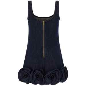 Self-Portrait Indigo Denim 3d Flower Mini Dress