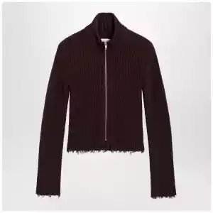 MM6 Maison Margiela Chocolate rib-knit zip cardigan
