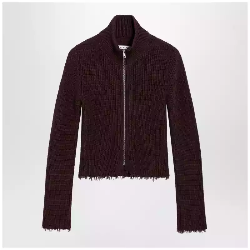 MM6 Maison Margiela Chocolate rib-knit zip cardigan