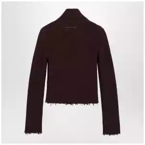 MM6 Maison Margiela Chocolate rib-knit zip cardigan